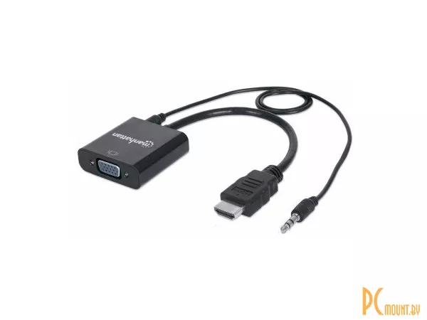 (Б.У. как новое)Переходник HDMI (вилка) - VGA (розетка) + 3.5 мм стерео-аудио гнездо, Gembird A-HDMI-VGA-03