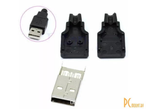 USB Type A штекер папа, черный, на кабель